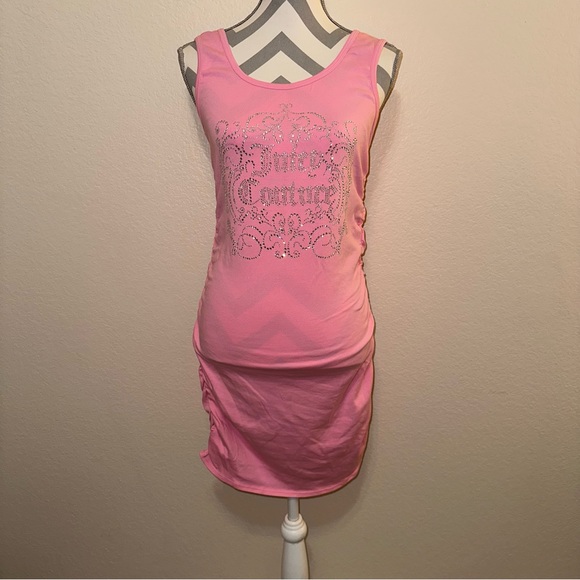 NWT Juicy Couture Pink Fitted Rhinestone Bling Ruched Side Sleeveless Tank Dress - Picture 5 of 13